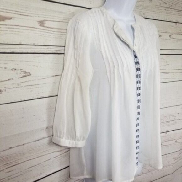 Charming Charlie Womens White Sheer Button Up Peplum Blouse Top Shirt Size M - Picture 2 of 7